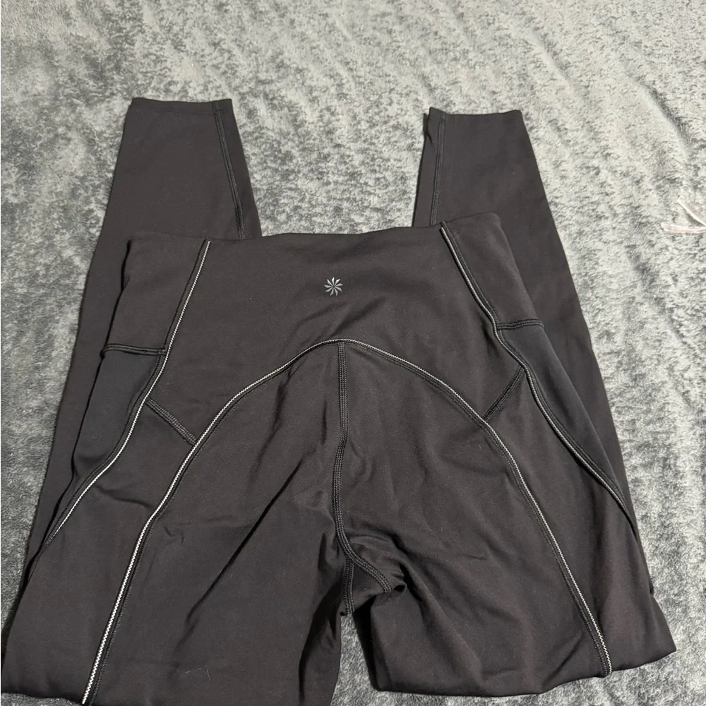 Athleta Black Leggings with White Stitching - Picture 3 of 7